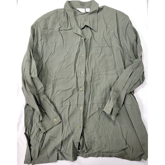 Elizabeth Women's Vintage Button Down Shirt Long Sleeves Size 3 3X Grayish Green - Picture 1 of 7